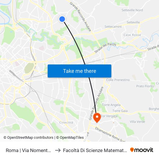 Roma | Via Nomentana Via Casale S. Basilio to Facoltà Di Scienze Matematiche, Fisiche E Naturali (Sogene) map