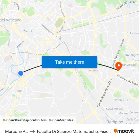 Marconi/Pincherle to Facoltà Di Scienze Matematiche, Fisiche E Naturali (Sogene) map