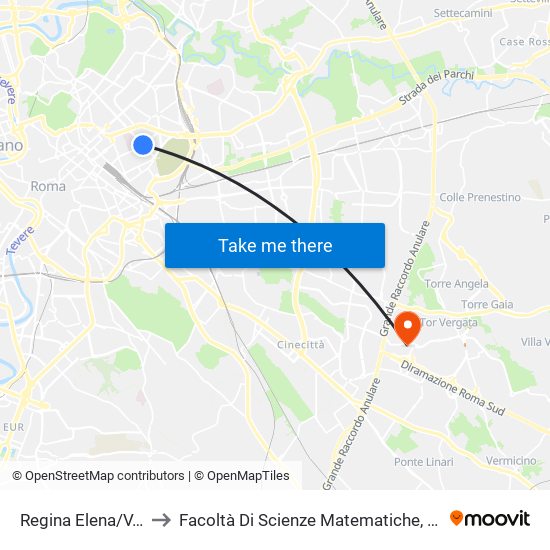 Regina Elena/V.Le Università to Facoltà Di Scienze Matematiche, Fisiche E Naturali (Sogene) map