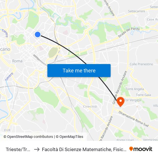 Trieste/Trasimeno to Facoltà Di Scienze Matematiche, Fisiche E Naturali (Sogene) map