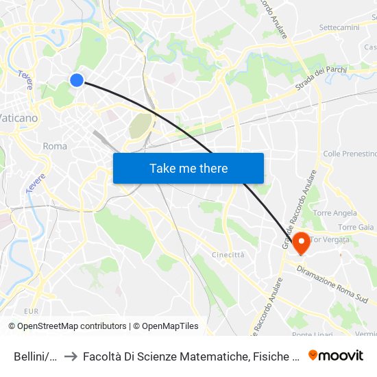 Bellini/Verdi to Facoltà Di Scienze Matematiche, Fisiche E Naturali (Sogene) map