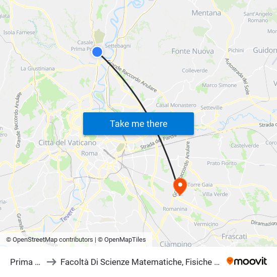 Prima Porta to Facoltà Di Scienze Matematiche, Fisiche E Naturali (Sogene) map