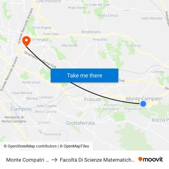 Monte Compatri | Piazza Garibaldi to Facoltà Di Scienze Matematiche, Fisiche E Naturali (Sogene) map