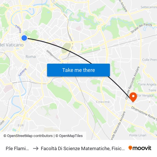 P.le Flaminio (Ma) to Facoltà Di Scienze Matematiche, Fisiche E Naturali (Sogene) map