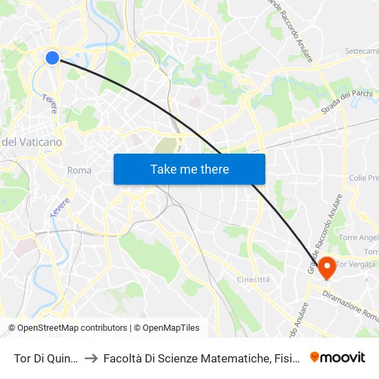 Tor Di Quinto/Riano to Facoltà Di Scienze Matematiche, Fisiche E Naturali (Sogene) map