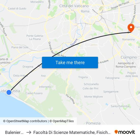 Baleniere/Inps to Facoltà Di Scienze Matematiche, Fisiche E Naturali (Sogene) map