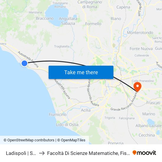 Ladispoli | Stazione FS to Facoltà Di Scienze Matematiche, Fisiche E Naturali (Sogene) map