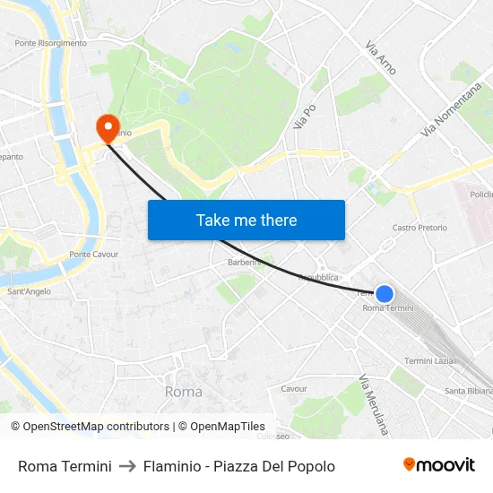 Roma Termini to Flaminio - People's Square map