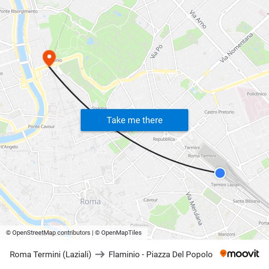 Roma Termini (Laziali) to Flaminio - Piazza Del Popolo map