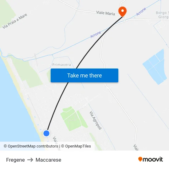 Fregene to Maccarese map