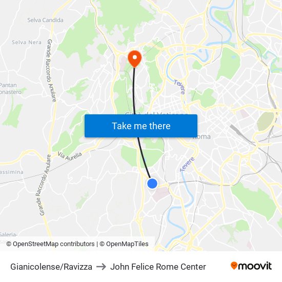 Gianicolense/Ravizza to John Felice Rome Center map
