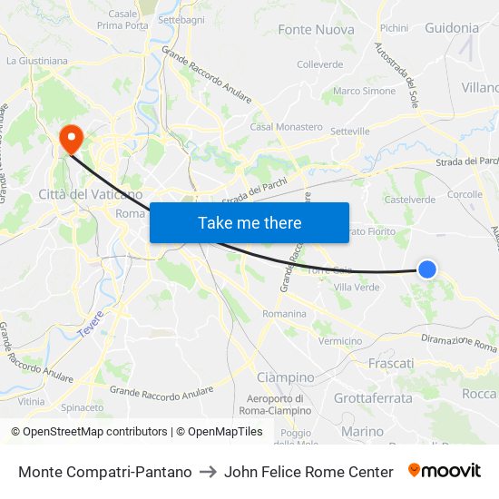 Monte Compatri-Pantano to John Felice Rome Center map