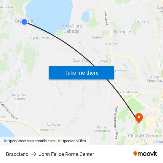 Bracciano to John Felice Rome Center map