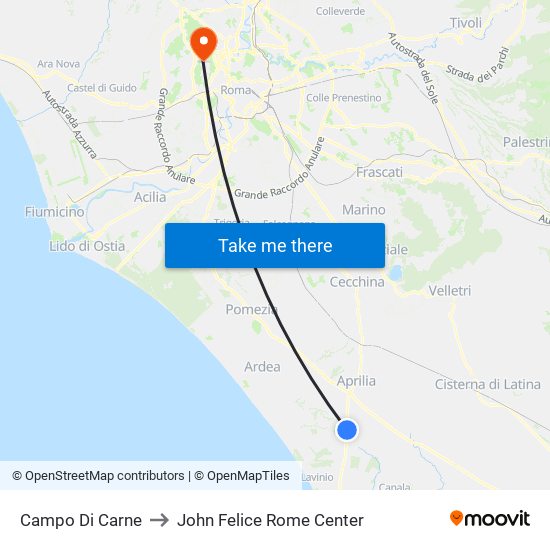 Campo Di Carne to John Felice Rome Center map
