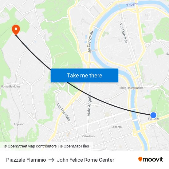Piazzale Flaminio to John Felice Rome Center map