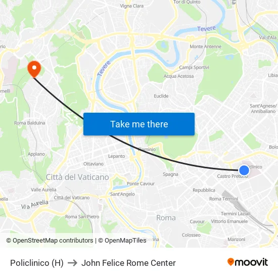 Policlinico Hospital to John Felice Rome Center map