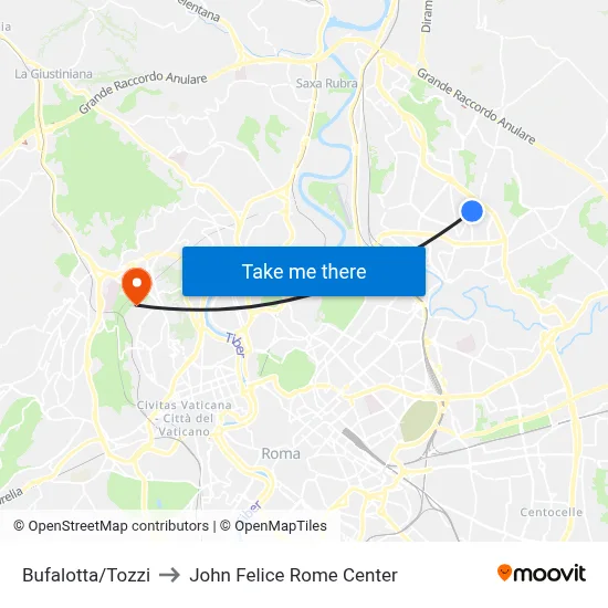 Bufalotta/Tozzi to John Felice Rome Center map