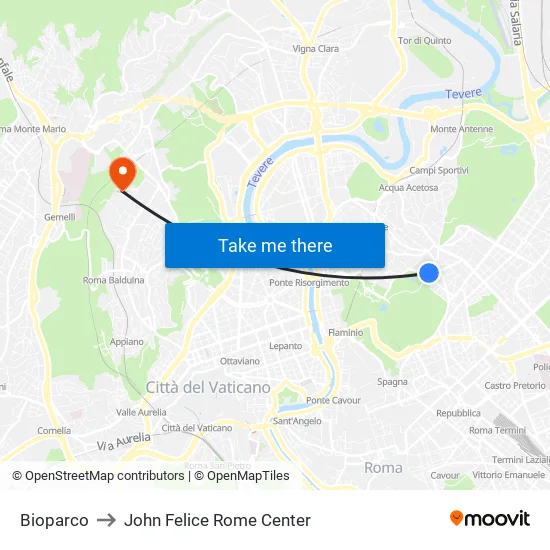 Bioparco to John Felice Rome Center map