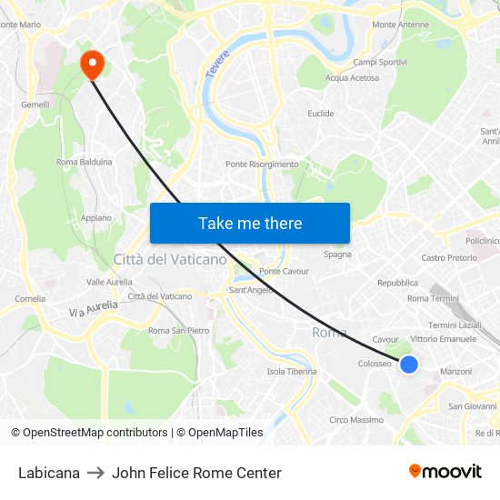 Labicana to John Felice Rome Center map