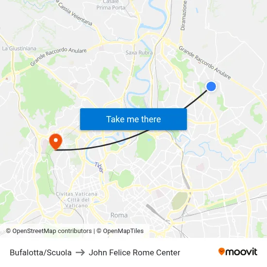 Bufalotta/School to John Felice Rome Center map