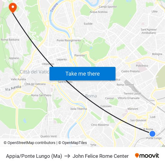 Appia/Ponte Lungo (Ma) to John Felice Rome Center map