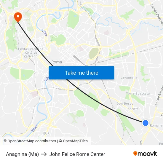 Anagnina Metro to John Felice Rome Center map