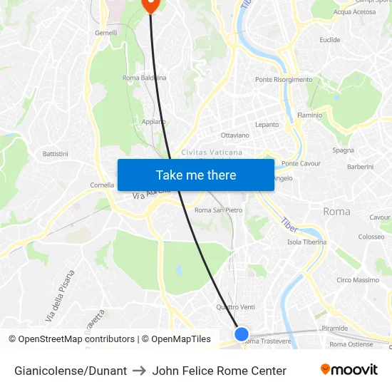 Gianicolense/Dunant to John Felice Rome Center map