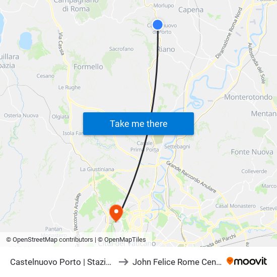 Castelnuovo Porto | Stazione to John Felice Rome Center map