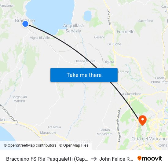 Bracciano FS P.le Pasqualetti (Capolinea Servizio Urbano) to John Felice Rome Center map