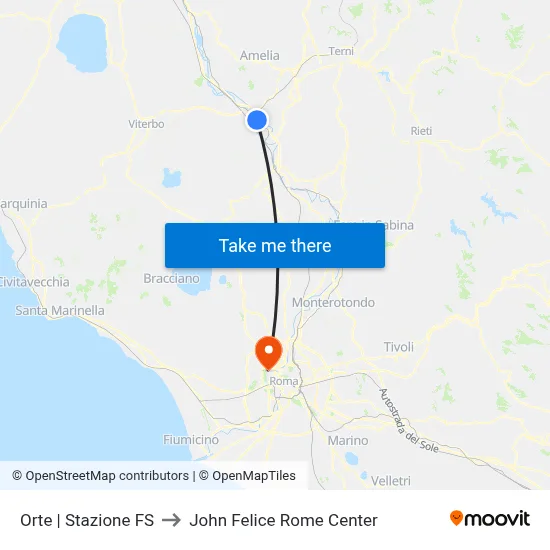 Orte Railway Station to John Felice Rome Center map