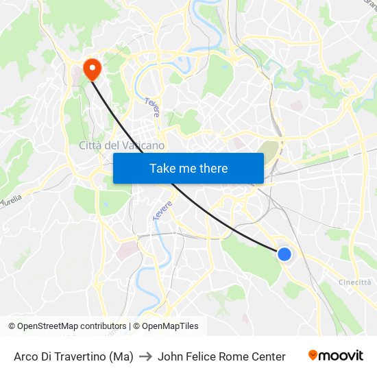 Arco Di Travertino (Ma) to John Felice Rome Center map