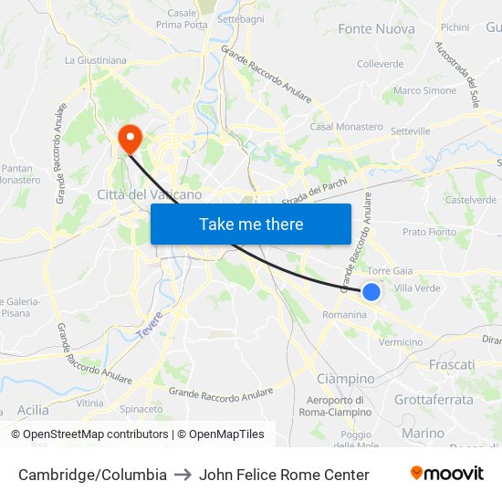 Cambridge/Columbia to John Felice Rome Center map