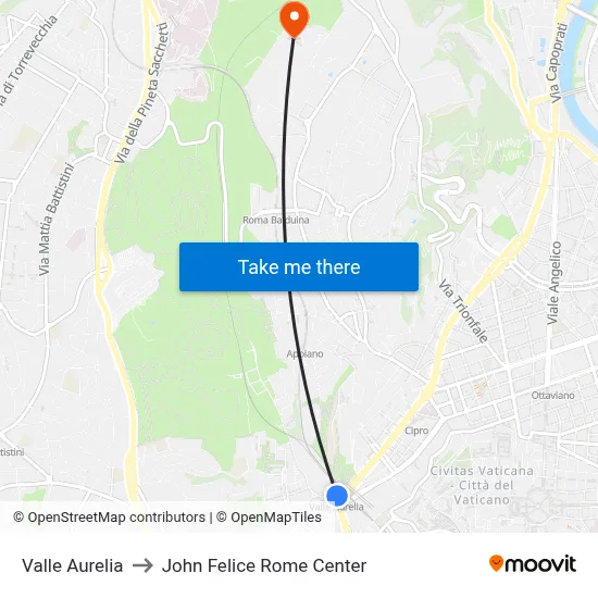 Valle Aurelia to John Felice Rome Center map