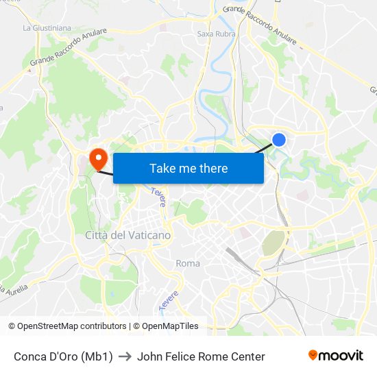 Conca D'Oro (Mb1) to John Felice Rome Center map