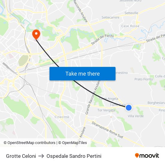 Grotte Celoni to Ospedale Sandro Pertini map