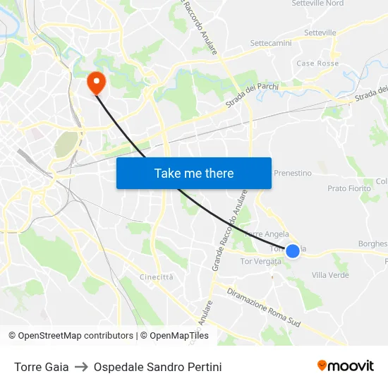 Torre Gaia to Ospedale Sandro Pertini map