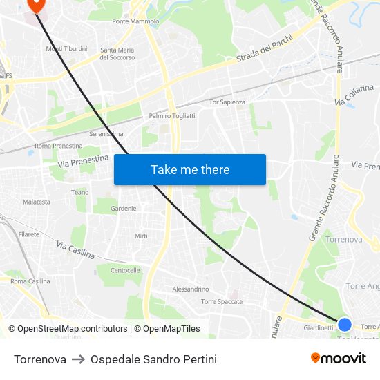 Torrenova to Ospedale Sandro Pertini map