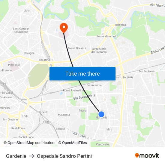 Gardenie to Ospedale Sandro Pertini map