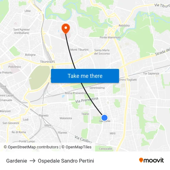 Gardenie to Ospedale Sandro Pertini map