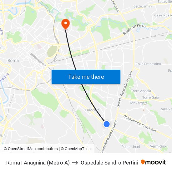 Roma | Anagnina (Metro A) to Ospedale Sandro Pertini map