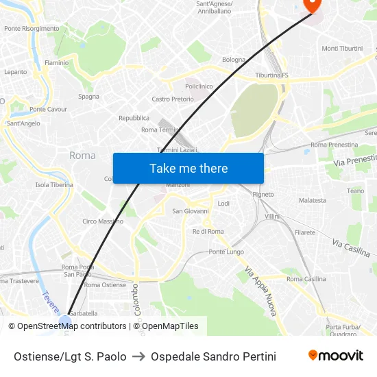 Ostiense/Lgt S. Paolo to Ospedale Sandro Pertini map
