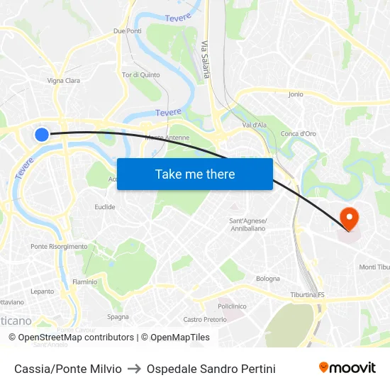 Cassia/Ponte Milvio to Ospedale Sandro Pertini map