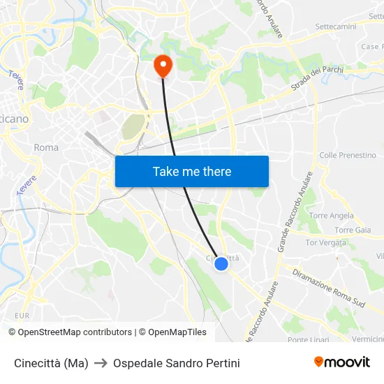 Cinecittà (Ma) to Ospedale Sandro Pertini map