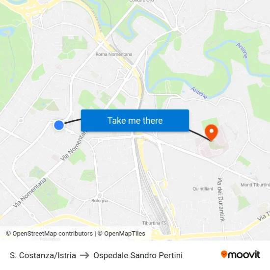 S. Costanza/Istria to Ospedale Sandro Pertini map