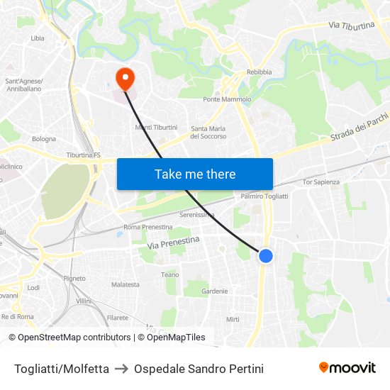 Togliatti/Molfetta to Ospedale Sandro Pertini map