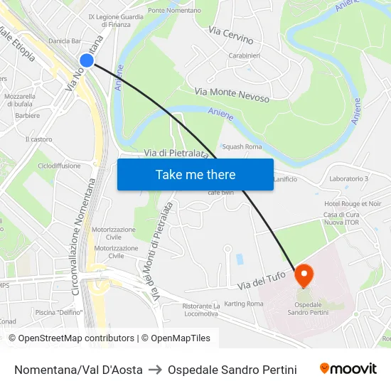 Nomentana/Val D'Aosta to Ospedale Sandro Pertini map