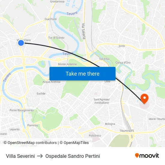 Villa Severini to Ospedale Sandro Pertini map