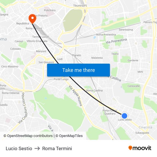 Lucio Sestio to Roma Termini map