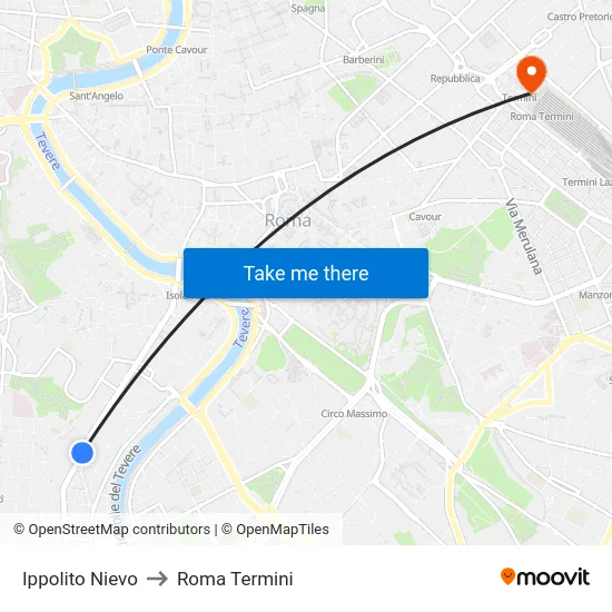 Ippolito Nievo to Roma Termini map