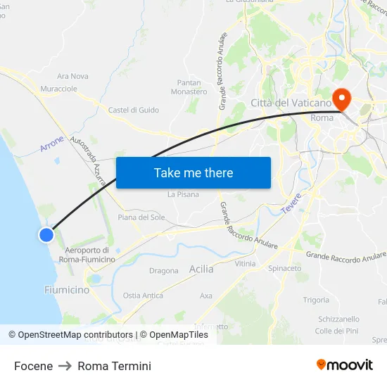 Focene to Roma Termini map